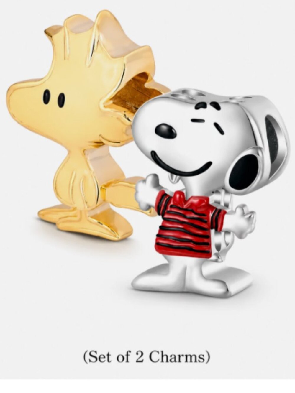 2 Pcs- S925 Sterling Silver Snoopy Dog Woodstock Pendant Charm Necklace Bracelet